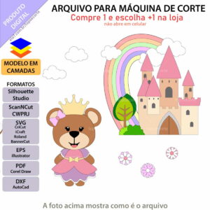 Arquivo Topo de Bolo Ursinha Princesa +1 Arquivo da Loja