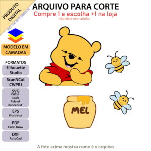 Arquivo Topo de Bolo Ursinho com Pote de Mel +1 Arquivo