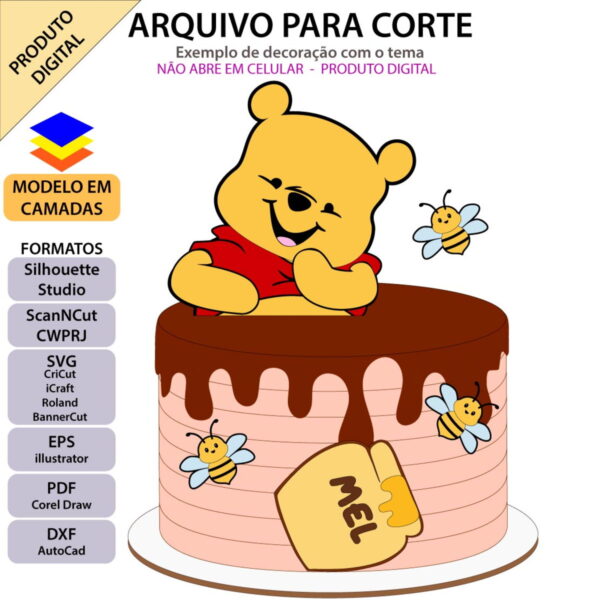 Arquivo Topo de Bolo Ursinho com Pote de Mel +1 Arquivo - Imagem 2