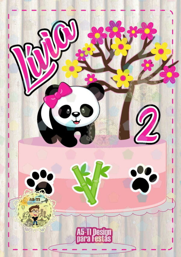 Arquivo topo de bolo ursinho panda menina REF: 735