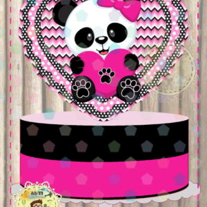 Arquivo topo de bolo ursinho panda rosa REF: 821
