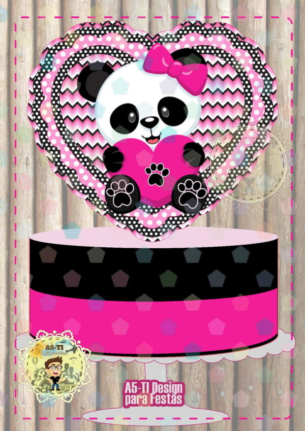 Arquivo topo de bolo ursinho panda rosa REF: 821