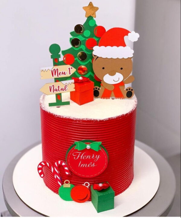 Arquivo Topo de Bolo Ursinho Primeiro Natal .studio