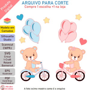 ARQUIVO Topo de bolo Ursinhos Na Bicicleta +1 arquivo
