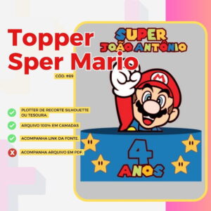Arquivo Topper de Bolo Super Mario 100% em Camadas (cod 89)