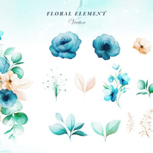 Kit Digital - Arranjo Floral Aquarela Azul