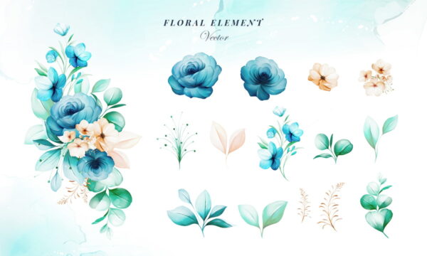Kit Digital - Arranjo Floral Aquarela Azul