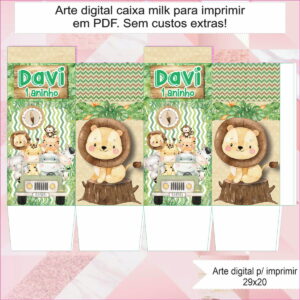 Arte Digital Caixa Milk - Safari Aquarela