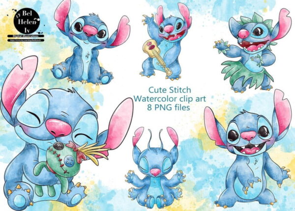 Arte Digital Lilo Stitch Aquarela
