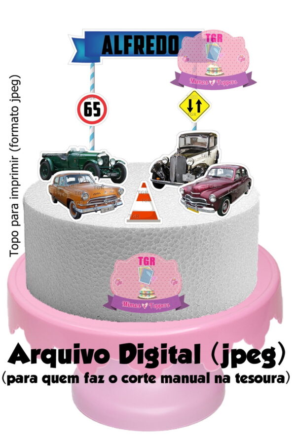 Arte Digital Topo de bolo Carros antigos 1 para imprimir jpg