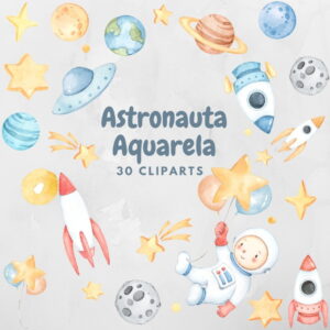 Astronauta Aquarela - Kit Digital