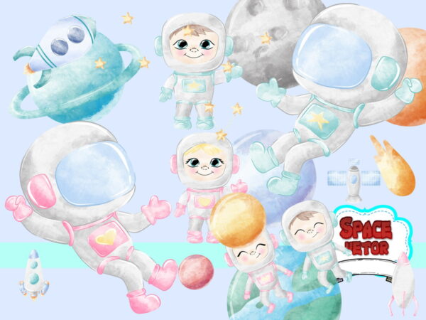 Astronauta Aquarela Kit Digital Compre 1 Leve 3