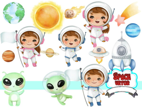 Astronauta Aquarela Kit Digital