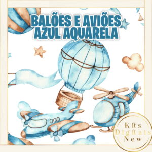 Balão Balões Azul Aquarela Kit Digital