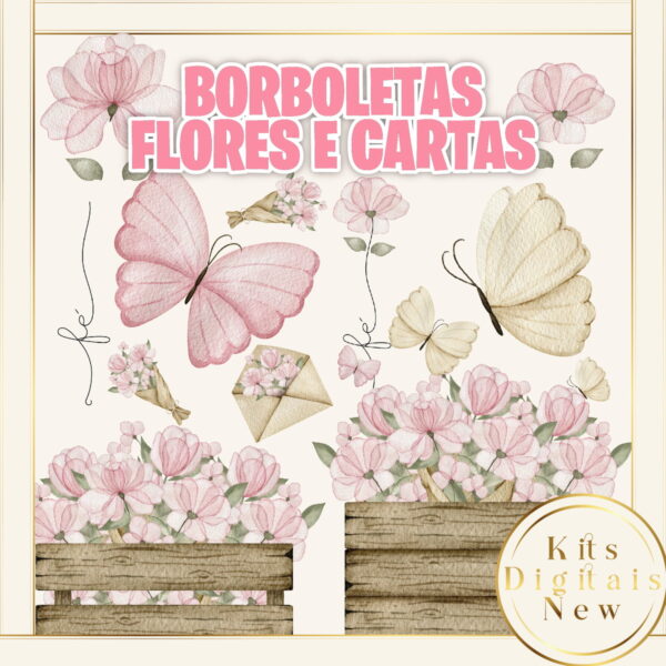 Borboletas Cartas Aquareladas Kit Digital