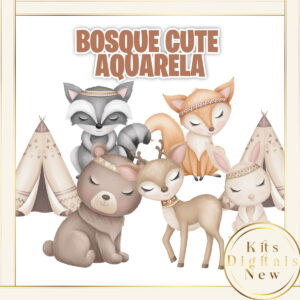 Bosque Cute Aquarela Kit Digital