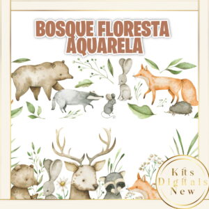 BOSQUE FLORESTA AQUARELA KIT DIGITAL