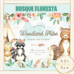 BOSQUE FLORESTA AQUARELA KIT DIGITAL