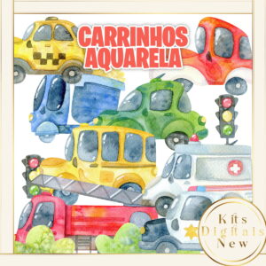Carrinhos Carros Aquarela Kit Digital