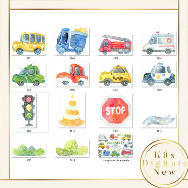 Carrinhos Carros Aquarela Kit Digital - Imagem 2