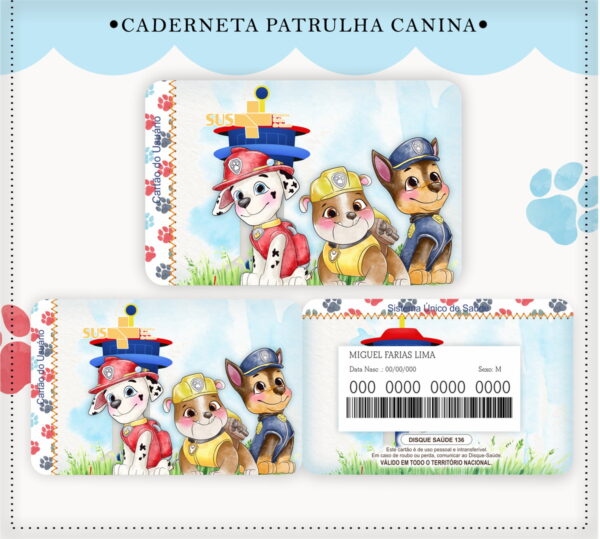 Cartão Sus Patrulha Canina Aquarela - Arquivo Digital