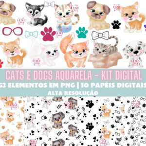 Cats e Dogs Aquarela - Kit Digital