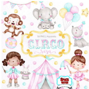 Circo Aquarela Rosa Kit Digital Compre 1 Leve 2 Ref717
