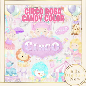 Circo Rosa Candy Color Aquarela Kit Digital