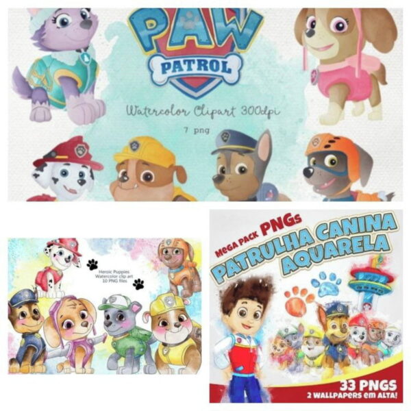 Clipart Kit Digital Patrulha Canina Aquarela/+20kit Cod:8001