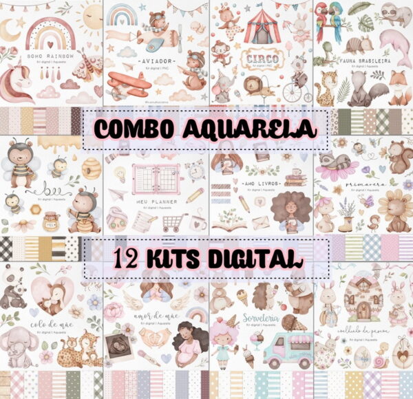 Combo - 12 Kits Digital Aquarela