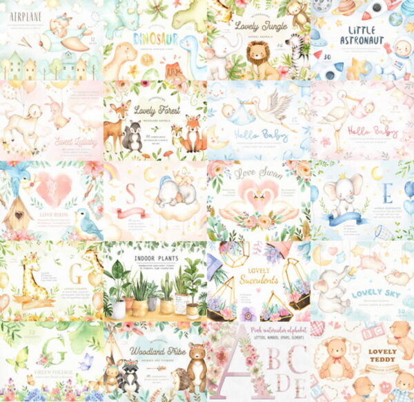 Combo - 42 Kits Aquarela Em Png