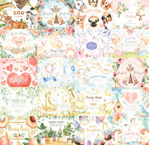 Combo - 42 Kits Aquarela Em Png - Image 3