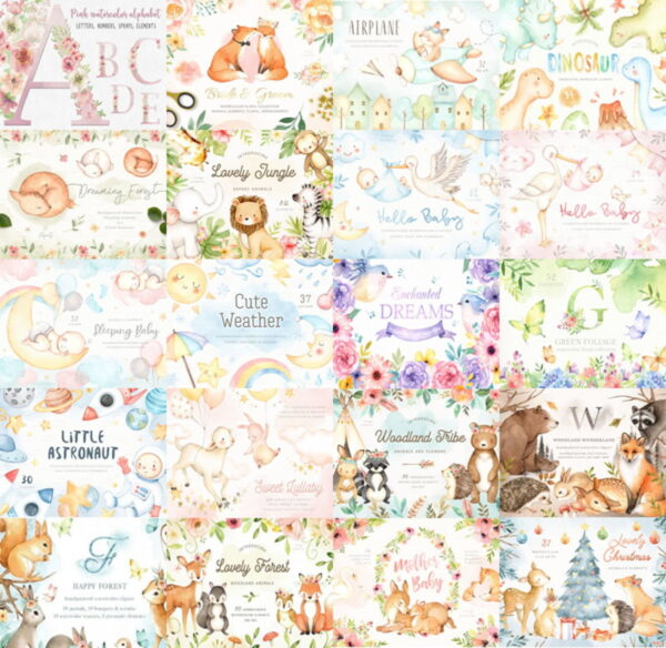 Combo - 42 Kits Aquarela Em Png - Image 2
