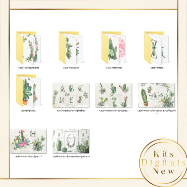 Combo 6 Kits Cactos Aquarela Kit Digital - Imagem 2