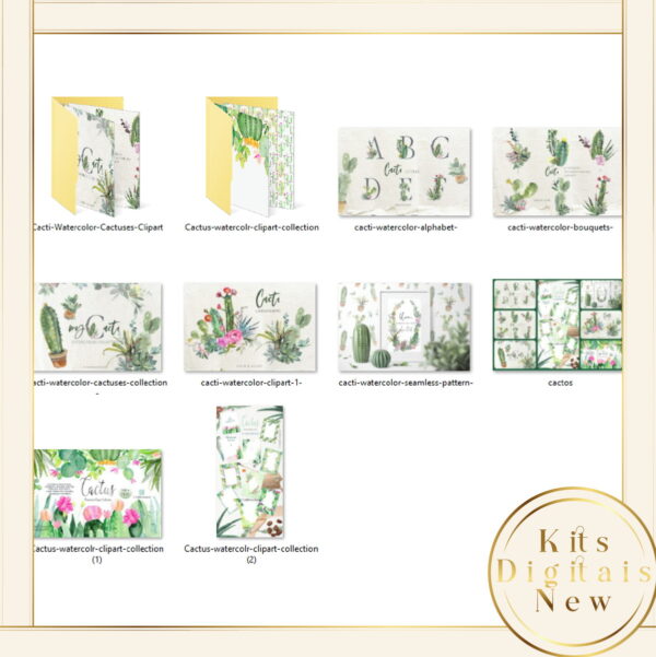 Combo 6 Kits Cactos Aquarela Kit Digital - Imagem 3
