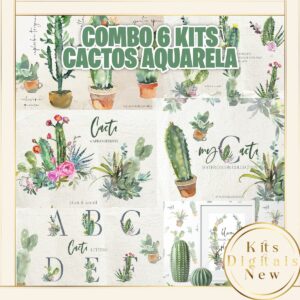 Combo 6 Kits Cactos Aquarela Kit Digital