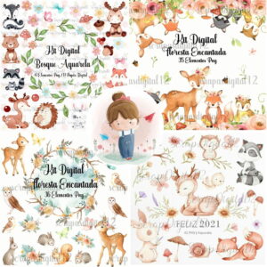 Combo - 7 Kits Digital Bosque Aquarela