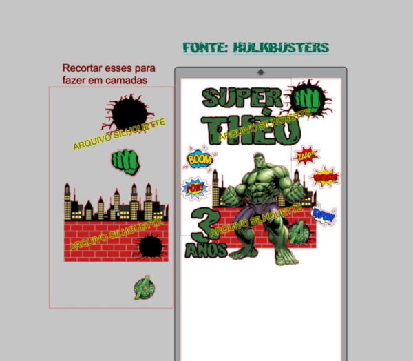 COMBO + Arquivo de Corte - Topo de Bolo Hulk 1 - Imagem 5