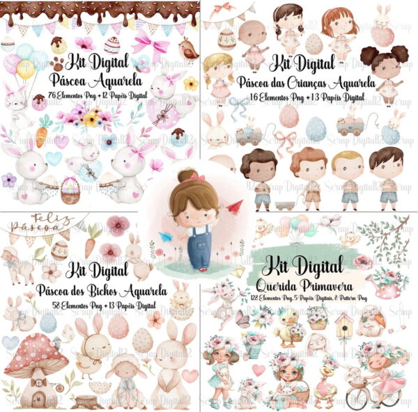 Combo Digital - 10 Kits Páscoa Aquarela