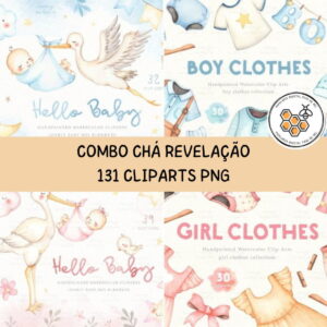Combo Kit Digital Bebê Chá Revelação Aquarela Premium