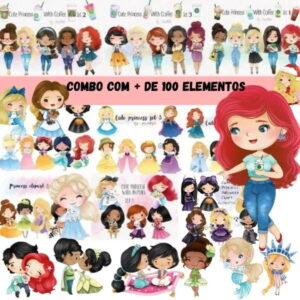 Combo Princesas da Disney Aquarela + de 100 Elementos