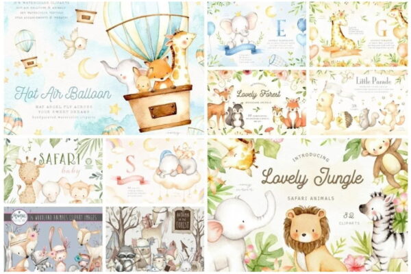 Compre 1 Leve 3 - Combo 53 Kits Digitais Animais Aquarela