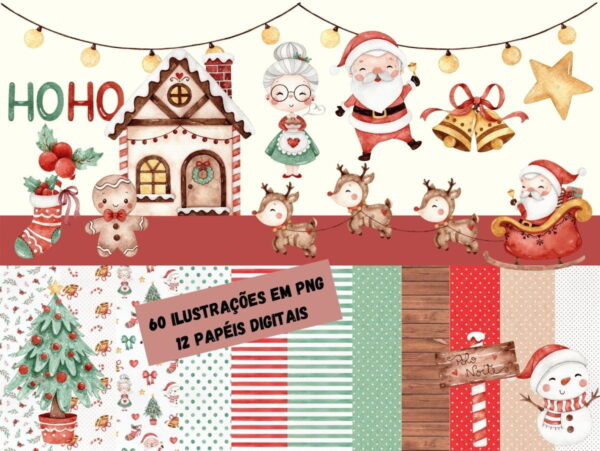 Doce Natal Aquarela Kit Digital