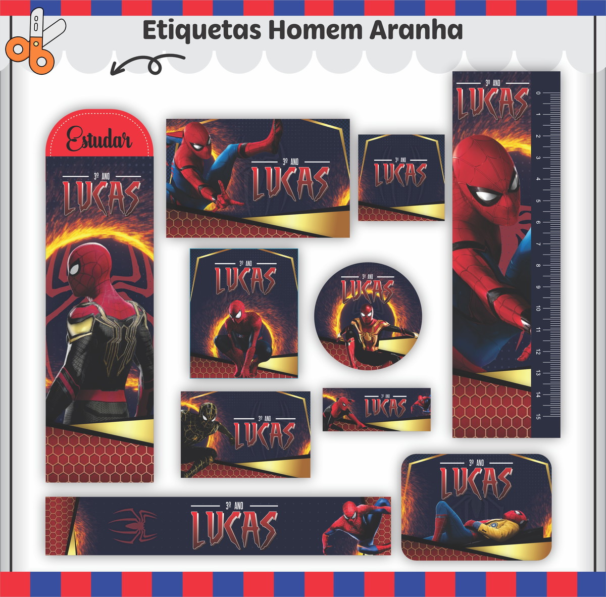 Etiquetas. Cadernos, Homem Aranha em Png e pdf - Imagem 2