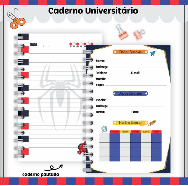 Etiquetas. Cadernos, Homem Aranha em Png e pdf