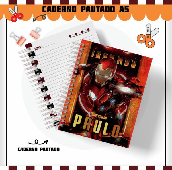 Etiquetas. Cadernos, Homem de Ferro em Png e pdf