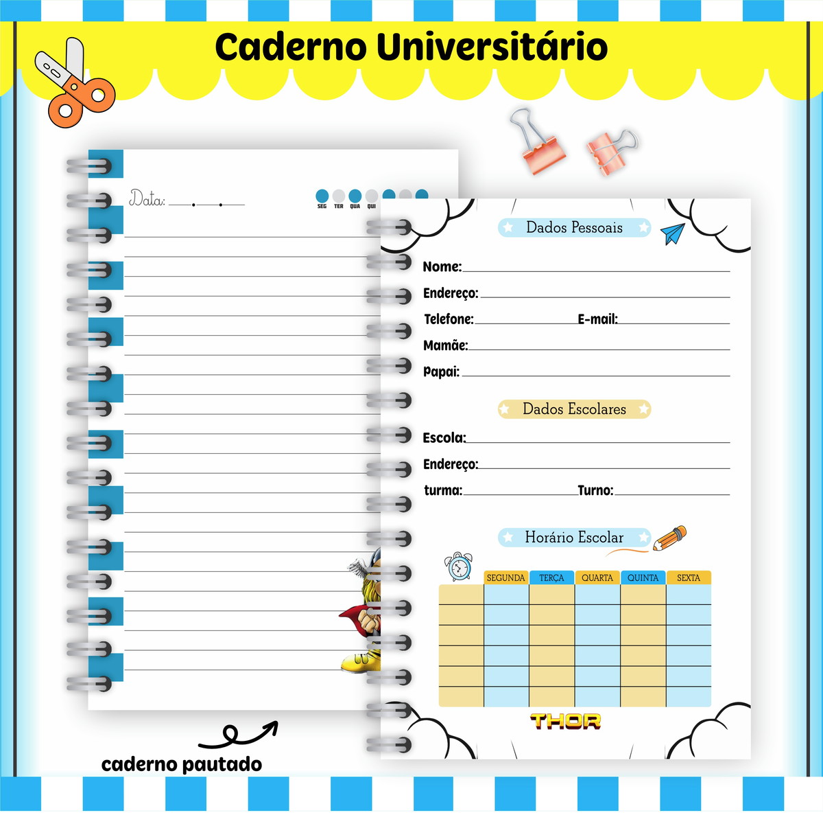 Etiquetas. Cadernos, Thor em Png e pdf - Imagem 4
