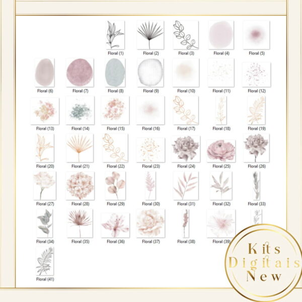 Floral Flor Aquarela Branco Kit Dogotal - Imagem 2