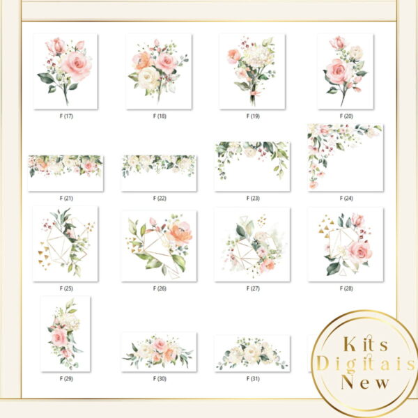 Floral Flor Aquarela Luxo Kit Digital - Image 3
