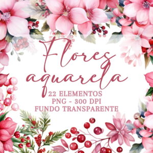 Flores Pink em Aquarela Png Cliparts | 22 Elementos